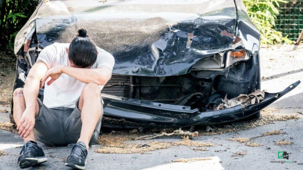 man with crashed car