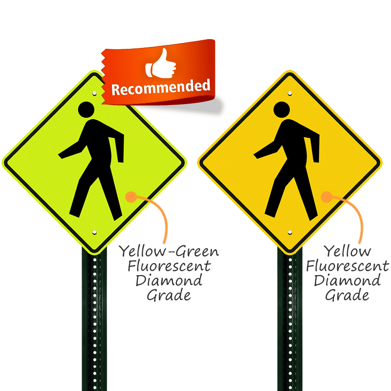 Fluorescent Yellow/Green: Pedestrian Crossings and School Zones