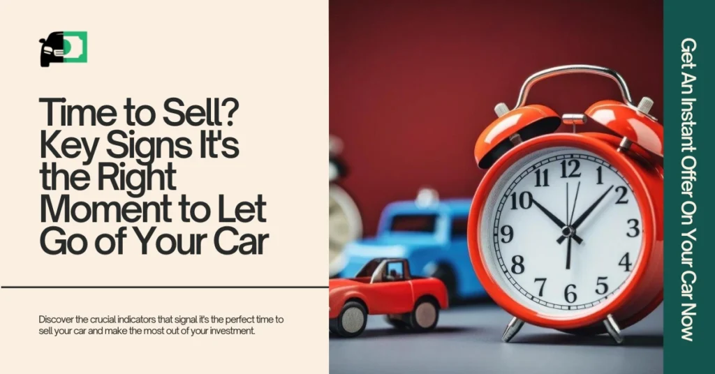 Red alarm clock sitting next to a toy car on a table. Text: Get An Instant Offer On Your Car Now. Time to Sell? Key Signs It's the Right Moment to Let Go of Your Car