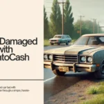 Image of a slightly damaged car parked on the roadside with a sign showing a dollar symbol, promoting a fast and hassle-free car sale with YourCarIntoCash.