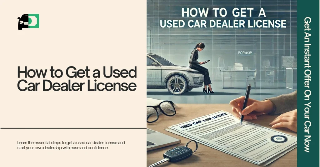 Image showing a person filling out paperwork for a used car dealer license in a professional office setting, symbolizing the process of obtaining a used car dealer license.